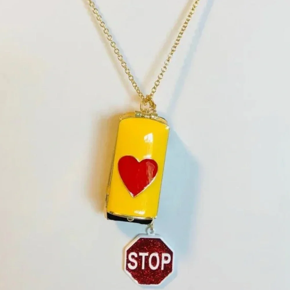Betsey Johnson BACK TO SCHOOL Gold Tone Yellow Bus Heart Locket Long Nec… - Picture 8 of 14